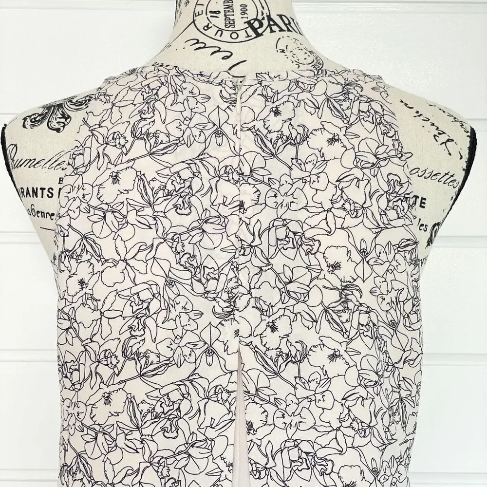 Lila Rose Women's Cream Black Floral Back Split Tank Top Size Medium